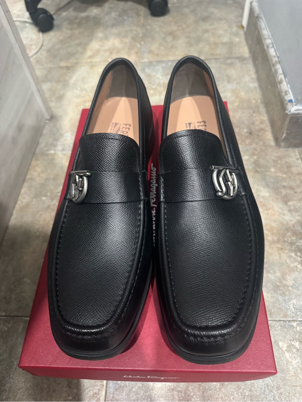 Salvatore Ferragamo Black Leather Men's Loafers